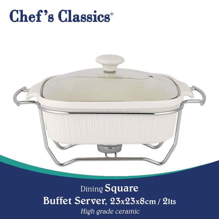 Chef's Classics Dining Ceramic Square Buffet Food Server, 23x23x8cm / 2lts