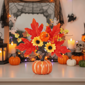 ZSDN MALL Handmade Realistic Fall Pumpkin Decor Simulated Flowers DIY Artificial Pumpkin Bouquet Vase Arrangement Fake Plant Halloween Table Decor Home Decoration