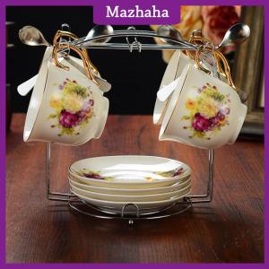 Mazhaha Coffee Cup And Saucer Display Rack Hold 6 Coffee Cups And 6 Plates Kitchen Draining Rack Durable Modern Mug Stand For Countertop