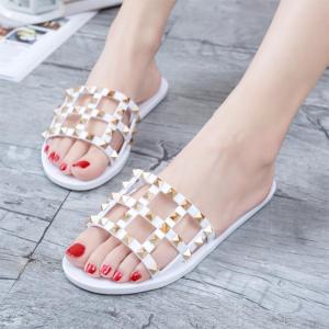 2026 New Fashion Trends Women’s Pyramid Stud Slide Sandals,Mesh Hollow Breathable Casual Shoes Outdoor Waterproof Non Slip Beach Slippers