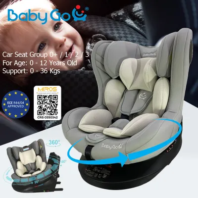 BabyGo New born Infant Baby Car Seat Model 230 360° Isofix For Baby Child Safety Newborn To 36KG Grey / Black