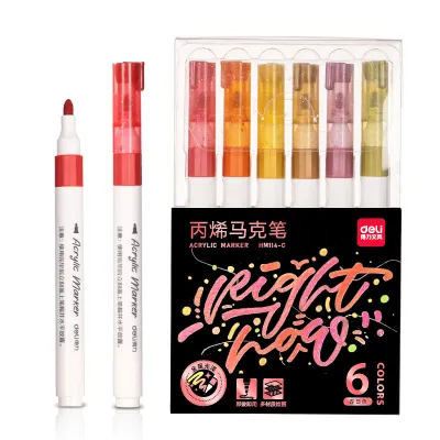 Deli 6PCS Metallic Acrylic Marker Pen Painting School Supplies HM114 1Set