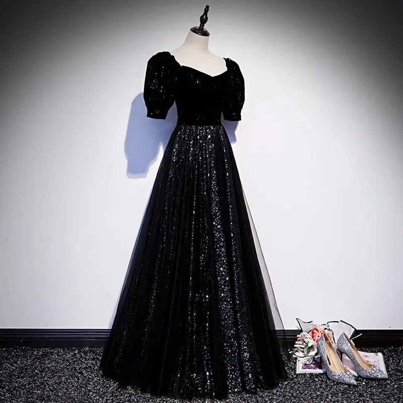 Black long shop gown with sleeves