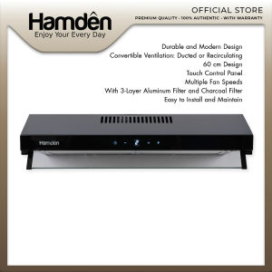 Hamden Casette 60cm SS Enamel Body Basic Rangehood black