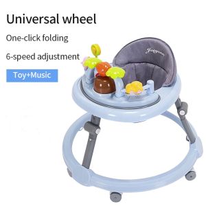 Baby Walker with Anti-O-leg Foldable Anti-rollover 6-level Adjustable Height with Push Rod Handle