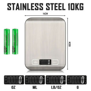 Kitchen Weighing Digital Scale Stainless Steel Multifunction Cooking Baking Food Measuring Tool with LED Backlight Screen Mini Electronics Measurement Weight Machine Weigh 10kg Weights Weighting Electronic Electric Gift Measuring Tools