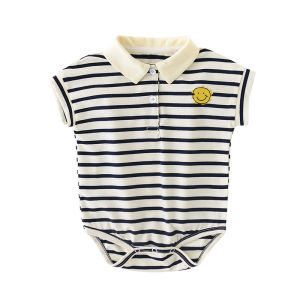 【SG stock】Newborn cute stripe smiling face short sleeve Baby Summer Rompers baby Jumpsuit Bodysuit