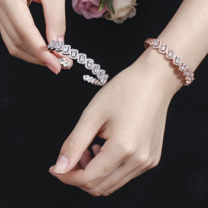 SEQUITO Exquisite Trendy Baguette Cuff Bracelet Inlay Cubic Zircon Adjustable Open Bangle Luxury Jewelry for Men Women B094