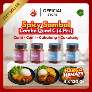 Spicy Sambal - Paket Combo Quad - 4 Pcs x 120 Gr - Bawang / Terasi / Tuna Asap / Cakalang / Cumi / Bajak Teri