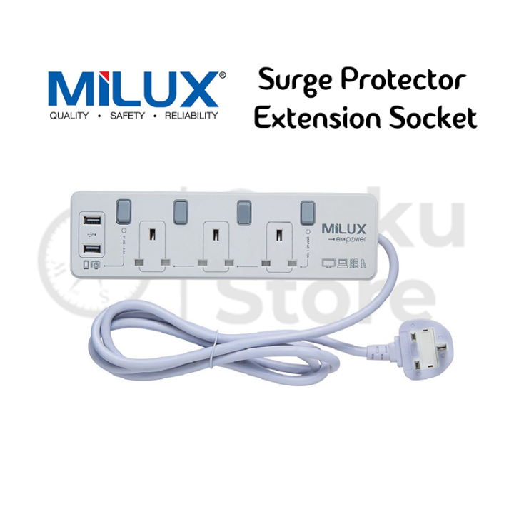 Milux Power Surge Protection Trailing Socket Extension 3 Plug Socket 4 ...