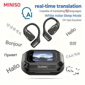 【Original 】MINISO M98 AI Translator Earbuds with 144 Language Real-Time Translation Noise Cancelling Smart Headphones with Touch Control Dynamic Mic & App Compatible with / for Travel Gaming Work Fitness - Wireless Low Latency -C Open-Ear Design