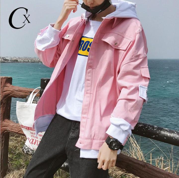 Pink jean jacket store men