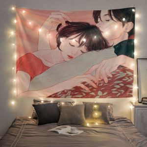 Flamingo Tapestry คู่ Avatar Decor แขวนกำแพงฉากหลังสีชมพูน่ารักความงามสาวผ้าผ้าม่านห้องนั่งเล่นในบ้านตกแต่งห้องนอน Ins