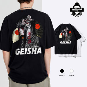karimake Japanese geisha print street simple loose trend personality short sleeve black crewneck pure cotton T-shirt
