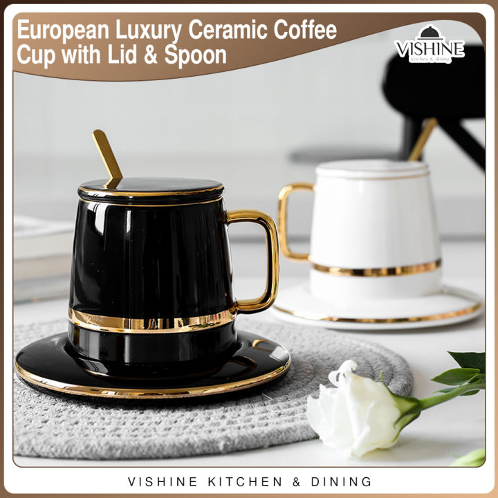 Coffee Cup And Saucer Ceramic Mug With Spoon And Lid Coffee Cups