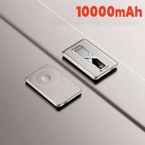 10000mAh Magnetic Power Bank Built-in line With Foldable Stand Fast Wireless Charger 15W External Battery