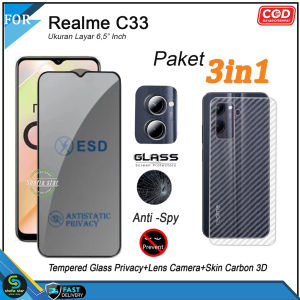 Paket 3in1 Tempered Glass Full Esd Spy Kaca Realme C33 C51 Nfc C53 Nfc C55 Nfc C35 C31 10 4G 10 Pro 5G Anti Gores Privacy Spy Anti Debu
