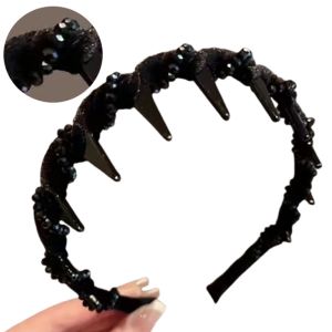 OMQAIO Toothed Wave Headband with Beaded Fluffy Korean Style High Cranial Top Headband Versatile Headwear Non-slip Hair Hoop Girl/Women