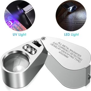 YESMILE Độ phóng đại 40X Kính lúp thợ hoàn Độ chính xác Đèn LED chiếu sáng Kính lúp đeo tay dành cho thợ hoàn Di động Có thể gấp lại Kính lúp bỏ túi Để Kiểm Tra Đồ Cổ