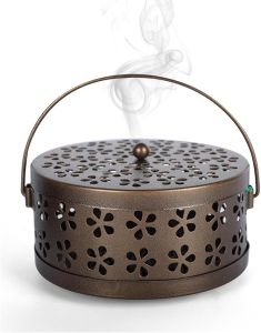 Konco Mosquito Coils Holder Portable Fireproof Coil Incense Holder with Handle-Retro Round Metal Mosquito Coil Burner for HomeOutdoorCamping Hanging Design Suit Mosquito Citronella Spiral Repellent Coils