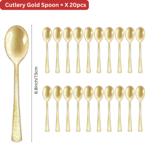 20pcs set gold disposable utensils set disposable spoon and fork dessert stand buffet set cutlery set tableware set plastic spoon and fork plastic packing flatware set buffet serving spoon party food serving tray set weeding accessories party needsBINLU