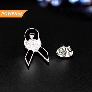 【PCWFKef】 Men kim loại Ribbon Camellia tang lễ Ribbon pins trang trí tưởng niệm Lapel pins Quà Tặng phù hiệu ve áo trang sức phụ kiện