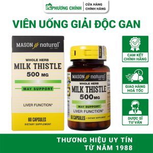 Viên Uống Giải Độc Gan Mason Natural Milk Thistle 500mg Hỗ Trợ Bảo Vệ Gan 60 Viên/Hộp