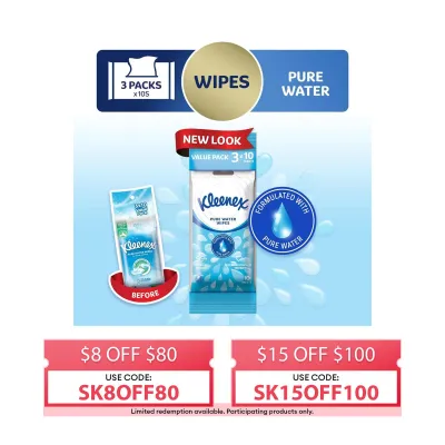 Kleenex Pure Water Hand And Face Moist Wipes (3 X 10S)