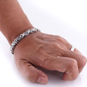 Gelang Pria Perak Asli 925 Sterling Silver Byzantine Kotak Borobudur