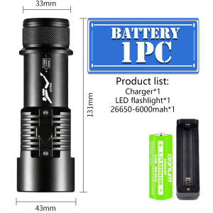 ODNUM new professional diving flashlight P70 strong light LED wick 150 meters deep sea diving metal double sealed magnetic switch outdoor flashlight 6800mAh rechargeable lithium battery IPX8 waterproof lighting outdoor adventure swimming flashlight