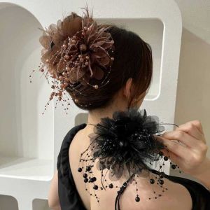 ZOOGGJZ Peony Flower Grasping Clip Sequin Tassel Flower Hairgrips Fashion Plastic Hair Claw Women