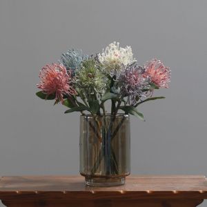 CEMOMEF Elegant Artificial Crab Claw Chrysanthemum 40cm Plastic Fake Flower Green Plant Real Touch Simulated Pincushion Flower Branch Home Living Room