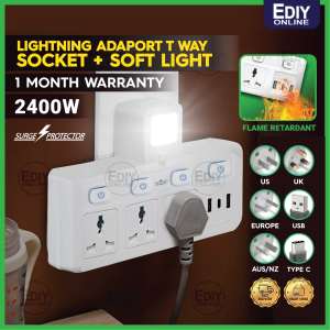 LIGHTNING SURGE PROTECTOR ADAPORT T WAY SOCKET OUTLET CONVERTER NIGHT LIGHT MULTI USB TYPE C CHARGING ADAPTOR CHINA ADAPTER TRAILING