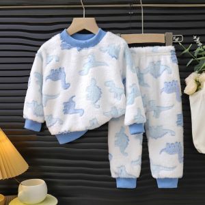 SQMETR Vải nỉ dày dặn Bộ đồ ngủ trẻ em In hình hoạt hình Ấm áp Bộ Quần Áo Dễ thương Quần ống rộng cạp chun. Bộ đồ ngủ cho trẻ biết đi Mùa đông