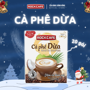 RockCafe - Cà phê hòa tan 3 trong 1 - Vị Dừa độc đáo - Thơm ngon - Tinh khiết - Cafe Việt Nam chuẩn vị - Hộp 20 gói x 20gr