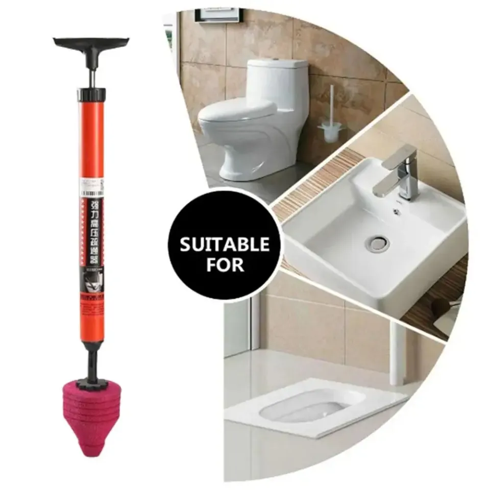 Air Drain Blaster – High-Pressure Compressed Air Plunger Gun For Toilet, Sink, Shower & Clogged Pipes (4 Attachments)