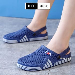Dép sục nhựa dẻo Nam đi mưa có lỗ lưới thoáng khí chống trượt- Giày sandal bít mũi có quai hậu chống nước - iDép SL036