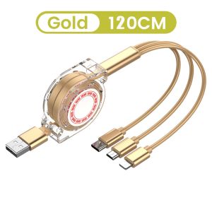 【Ready Stock】Retractable 3 In 1 USB Fast Charging Cable Compatible For iPhone Micro Usb Type C Charger Cord Data Cable