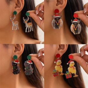 DRESSPLUS Animals Merry Christmas Earrings Cat Jewelry Quicksand Dangle Earrings Trendy Drop Earrings Xmas Earrings Studs Christmas