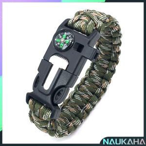 NAU.K Outdoor Camping Bracelet With Whistle Flint Fire Starter Nylon Bracelet 3.2m Rope Wild Survival