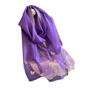 Trọng lượng nhẹ polyester thêu khăn choàng hoa văn bướm phụ nữ hijab lấy trộm Khăn choàng quấn mềm bền trang trí đính cườm Quà Tặng
