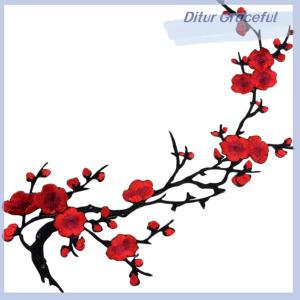 Ditur Beautiful Embroidered Plum Blossom Flower Patch Iron/Sew on Applique Motif Craft