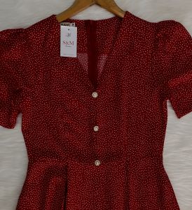 Đầm xòe cổ bẻ đính nút tay phồng có túi Misa - MS0315 (Hình thật shop chụp)