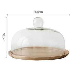 Tempat Kue Round Wooden Cake Stand with Glass Cover Cake Display Cake Plate Medium