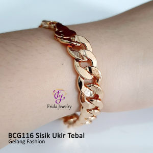 Gelang Tangan Sisik Naga Ukir Model Lebar Perhiasan Fashion Import Premium Mewah Anti Karat cocok dipakai sehari-hari pesta kondangan jalan-jalan kado hadiah bcg116 fj