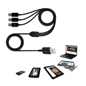 USB2.0 Type A Male to 3 Type C Male Data Charge Connector Cable Sync Power Cable Splitter for Phone High Speed