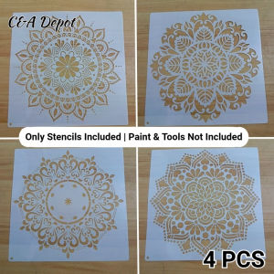 [Deepavali Decorations]4PCS Mandala Stencils 25*25cm Reusable Round Mandala Painting Stencil DIY Art Template for Wall Painting Furniture Canvas Pillow Tote Bag Bohemian Home Decor Craft Stencils Paint Not IncludedDecorative Accessories Diwali