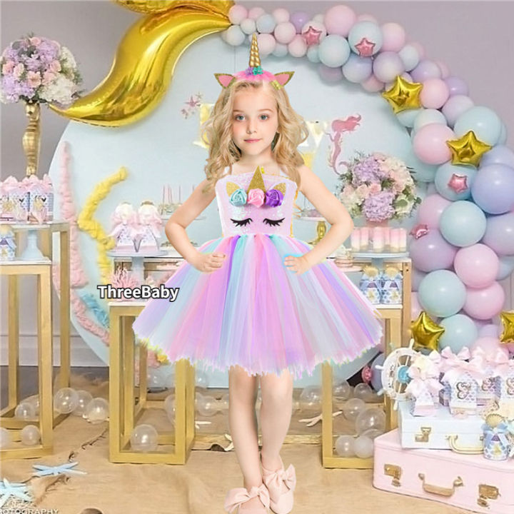 Buy Baby Pink Neoprene Unicorn Dress for Girls Online
