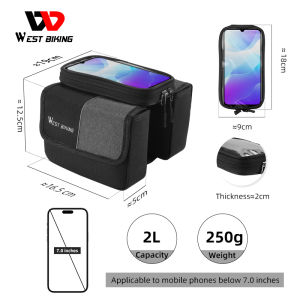 WEST BIKING 2L Bicycle Bag Touchscreen Bike Tube Bag 4.8-7" Phone Bag Front Road Bicycle Bag Cycling Bag Bike Accessories