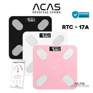 ACAS RTC-17A Timbangan Badan Bluetooth 180kg Conect Aplikasi IOS Android LED Monitor Digital Free Baterai Kaca Tempered Glass Body Fat Scale Kapasitas 180 Kg / 0.1Kg